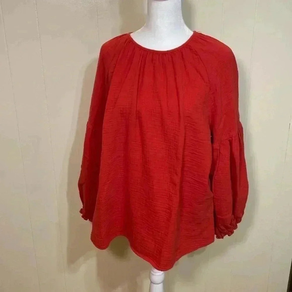 Universal Thread Tops - Universal Threads Red Gauzy Bell Sleeve Top Shirt in Size Large. Sloughed Cotton